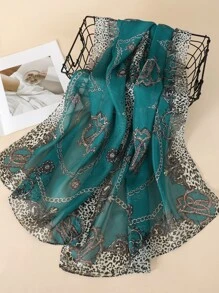 Boho 1pc Chain & Leopard Pattern Scarf Travel Accessories For Outdoor All Seasons - Green - View 8