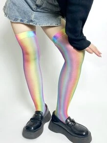 Ombre Fishnet Over The Knee Socks Boots Vớ cao đến đùi - Màu xanh lam - Xem 2