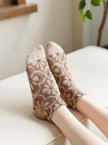 5 雙裝女式復古短襪,壓花設計,宮廷風格 - 彩色 - 查看 3