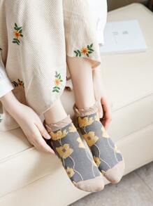 5 雙裝女式復古短襪,壓花設計,宮廷風格 - 彩色 - 查看 4