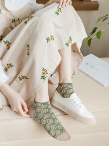 5 雙裝女式復古短襪,壓花設計,宮廷風格 - 彩色 - 查看 7