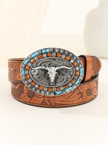 Cattle Head Detail Belt - Brown - View 1