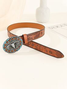 Cattle Head Detail Belt - Brown - View 2