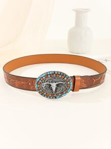 Cattle Head Detail Belt - Brown - View 3