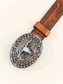 Cattle Head Detail Belt - Brown - View 4