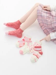 5雙女孩愛心圖案短襪 - 彩色 - 查看 1