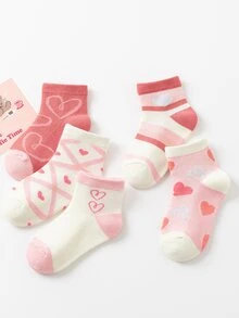 5雙女孩愛心圖案短襪 - 彩色 - 查看 2