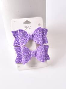 2入組金屬亮絲蝴蝶結裝飾鴨嘴夾 - 紫色 - 查看 1