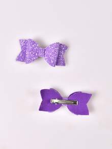 2入組金屬亮絲蝴蝶結裝飾鴨嘴夾 - 紫色 - 查看 2