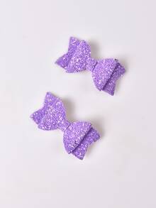 2入組金屬亮絲蝴蝶結裝飾鴨嘴夾 - 紫色 - 查看 3
