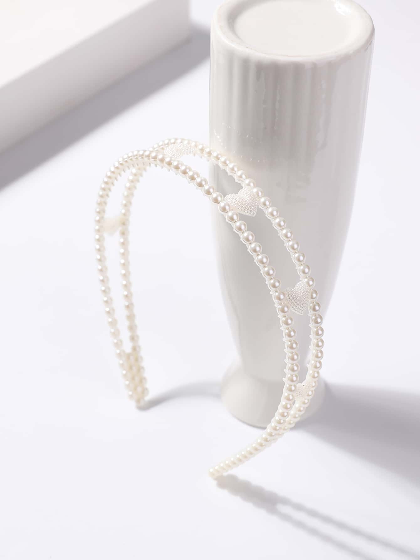 1入簡約珍珠編織心形髮箍