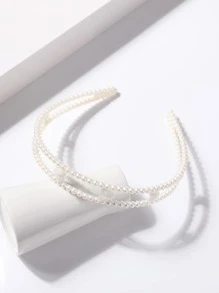 1入簡約珍珠編織心形髮箍