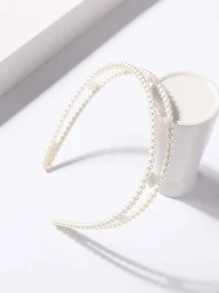 1入簡約珍珠編織心形髮箍