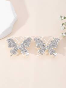 2 chiếc kẹp tóc hình bướm đính đá lấp lánh kiểu cá sấu, kẹp tóc càng cua sang trọng, kẹp tóc cài đầu, phụ kiện tóc. - Bạc - Xem 3