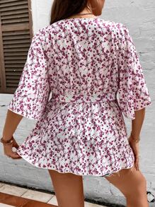 SHEIN LUNE 大碼碎花荷葉袖荷葉邊下擺襯衫 - 彩色 - 查看 2