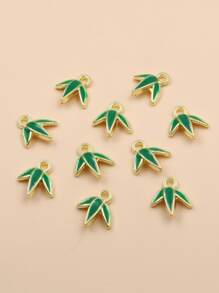 10入組樹脂竹葉形狀diy珠寶吊墜,帶有油滴效果 - 綠色 - 查看 1