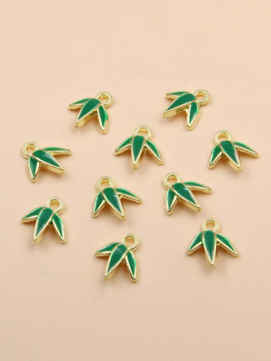 10入組樹脂竹葉形狀diy珠寶吊墜,帶有油滴效果 - 綠色 - 查看 1