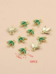 10入組樹脂竹葉形狀diy珠寶吊墜,帶有油滴效果 - 綠色 - 查看 2