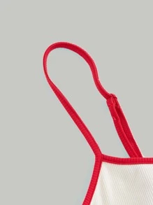 SHEIN MOD Mushroom Embroidery Contrast Binding Summer Cami Top - Beige - View 3