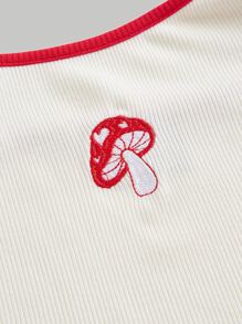 SHEIN MOD Mushroom Embroidery Contrast Binding Summer Cami Top - Beige - View 4