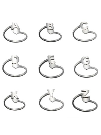 1入組字母和心形裝飾戒指