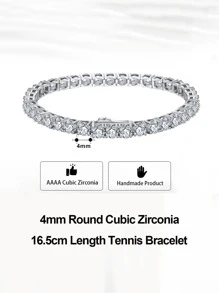 Vòng tay bạc trang trí bằng đá khối Zirconia dành cho nữ Trang sức cưới cô dâu - Bạc - Xem 6