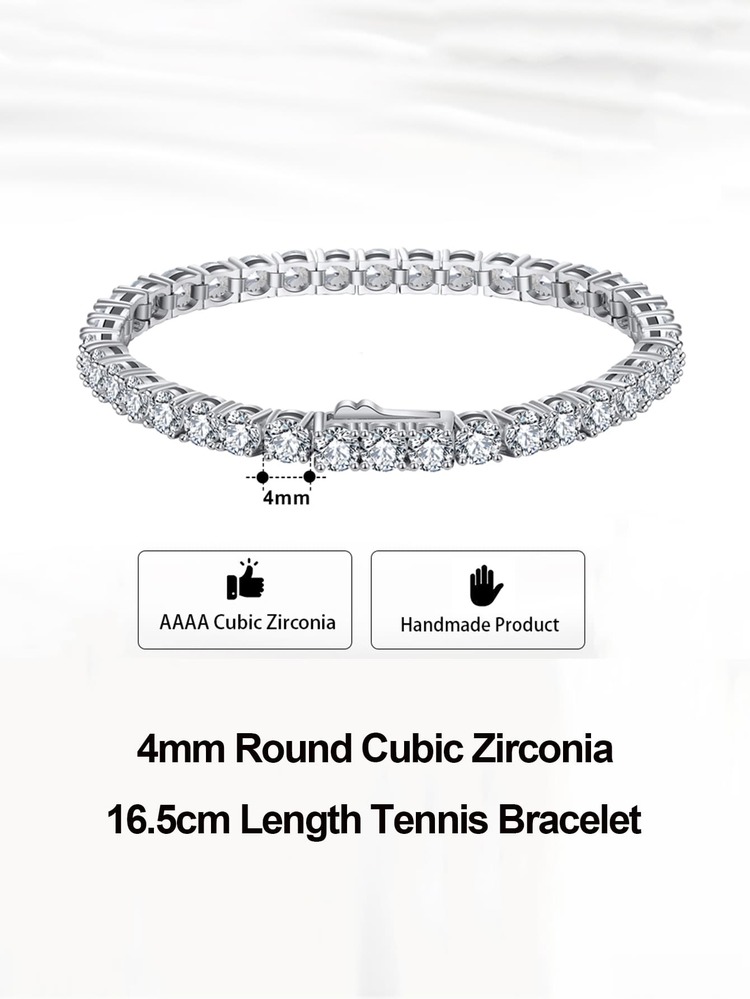 Vòng tay bạc trang trí bằng đá khối Zirconia dành cho nữ Trang sức cưới cô dâu - Bạc - Xem 6