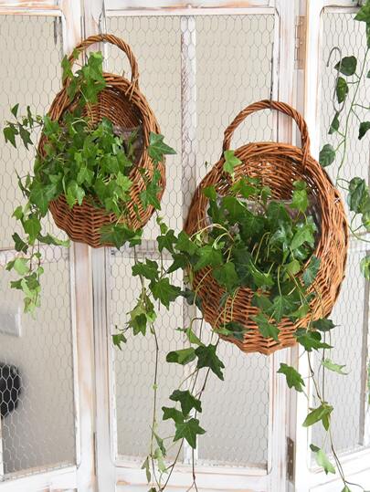 1pc Hanging Flower Basket, Modern Bamboo Decorative Flower Pot Holder For Home