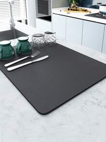 1入組矽藻土洗碗墊現代黑色廚房防滑洗碗瀝水墊 - 黑色 - 查看 1