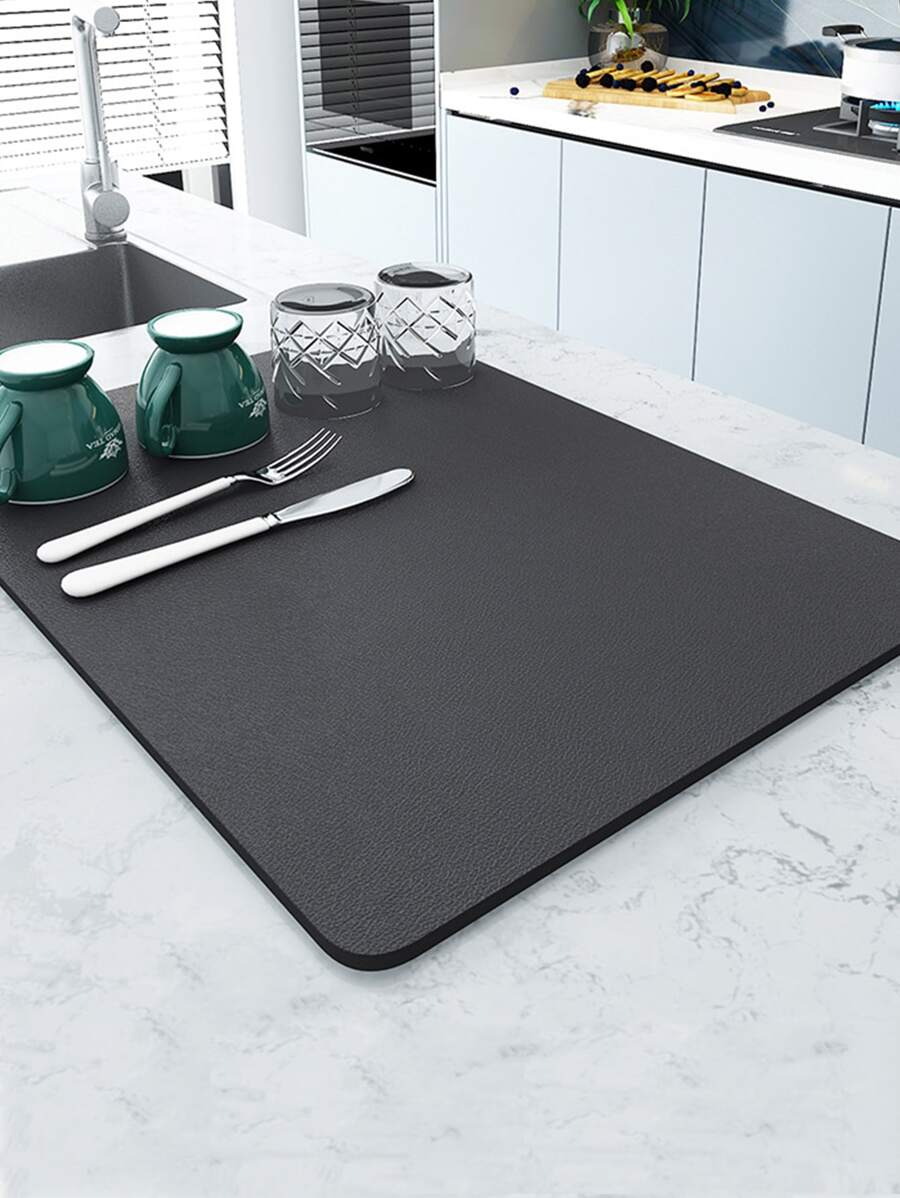 1入組矽藻土洗碗墊現代黑色廚房防滑洗碗瀝水墊 - 黑色 - 查看 1
