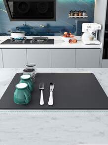 1入組矽藻土洗碗墊現代黑色廚房防滑洗碗瀝水墊 - 黑色 - 查看 2
