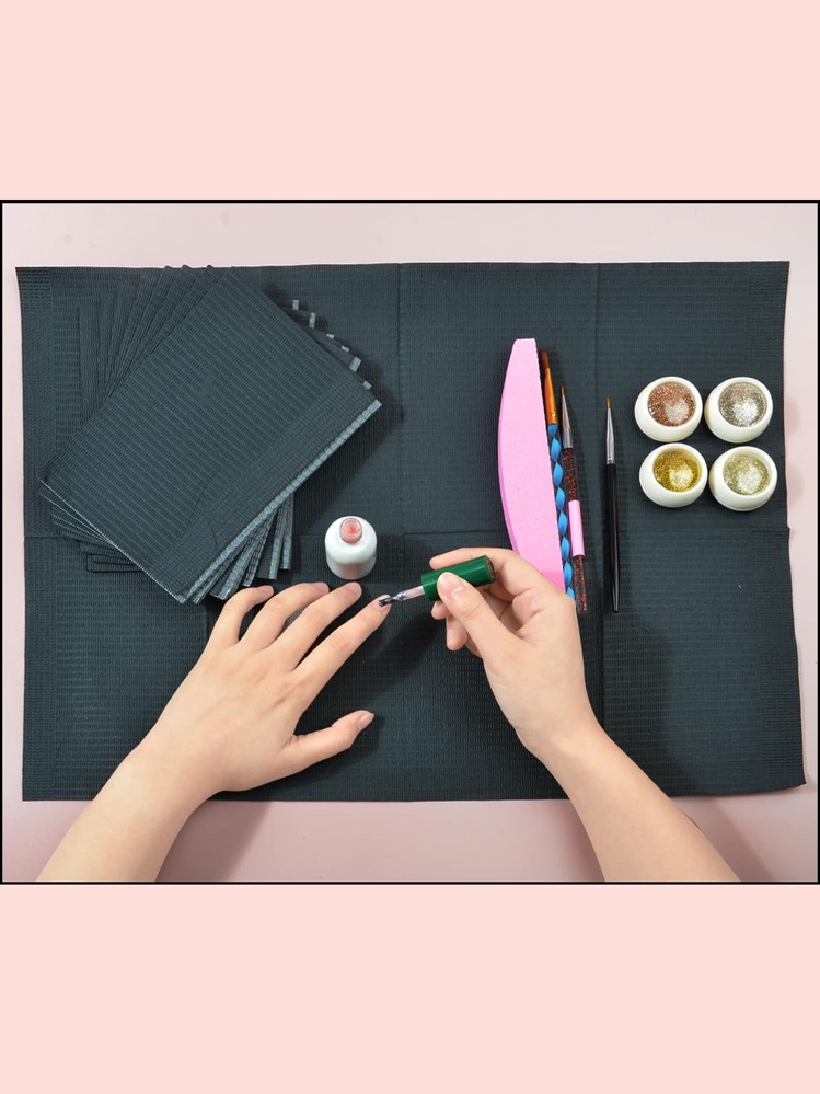 125pcs Black Disposable Table Mat Nail Art Waterproof Nail Paper Towels Clean Pads 3 Lays Protection Manicure Napkins - Black - View 4