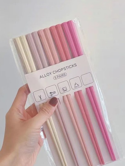 Juego de 5 pares de palillos con forma hexagonal tipo macarrón, para uso doméstico y restaurante, de estilo japonés antideslizante, para cocina, regalo de Navidad, útiles escolares