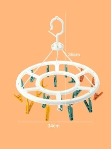 1pc Plastic Clothes Drying Rack & 20pcs Clothespin, Multicolor Drying Rack For Home - Multicolor - View 4