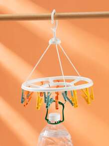 1pc Plastic Clothes Drying Rack & 20pcs Clothespin, Multicolor Drying Rack For Home - Multicolor - View 7