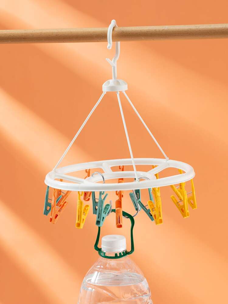 1pc Plastic Clothes Drying Rack & 20pcs Clothespin, Multicolor Drying Rack For Home - Multicolor - View 7
