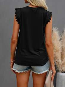 SHEIN LUNE Áo khoác và áo lót dành cho xe tăng nữ Tương phản ren màu trơn Giải trí - màu đen - Xem 2