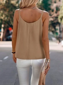 SHEIN LUNE Solid Chain Detail Tank Top - Khaki - View 2