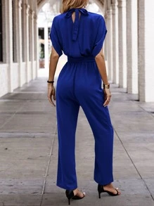 SHEIN Clasi Solid Batwing Sleeve Belted Jumpsuit - Royal Blue - View 2