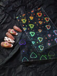 1片心形圖案全息指甲藝術貼紙 Y2K風格指甲藝術貼花 DIY - 彩色 - 查看 3