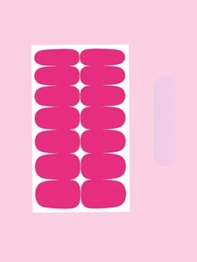 1sheet Plain Nail Art Sticker & 1pc Nail File - Hot Pink - View 3