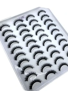 HBZGTLAD 20 对交叉奢华蓬松仿貂皮假睫毛，自然长手工卷翘 3D 睫毛，混合风格化妆假睫毛 - 黑色 - 查看 2