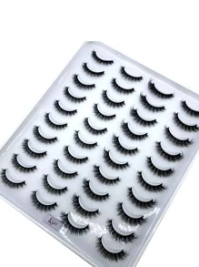 HBZGTLAD 20 对交叉奢华蓬松仿貂皮假睫毛，自然长手工卷翘 3D 睫毛，混合风格化妆假睫毛 - 黑色 - 查看 3