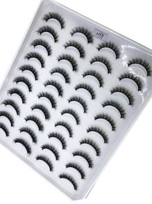 HBZGTLAD 20 对交叉奢华蓬松仿貂皮假睫毛，自然长手工卷翘 3D 睫毛，混合风格化妆假睫毛 - 黑色 - 查看 6