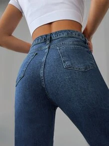 EURMUSE Zipper Fly Straight Leg Jeans - Dark Wash - View 4