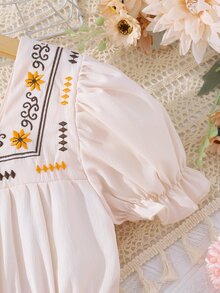Da Ragazze Abiti con ricamo floreale collo quadrato con manica a sbuffo con volant - Rosa Baby - Visualizzare 5