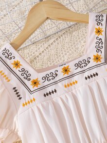 Da Ragazze Abiti con ricamo floreale collo quadrato con manica a sbuffo con volant - Rosa Baby - Visualizzare 7