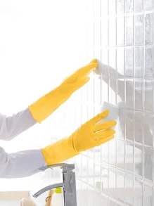 1對乳膠家用手套黃色家用洗碗手套