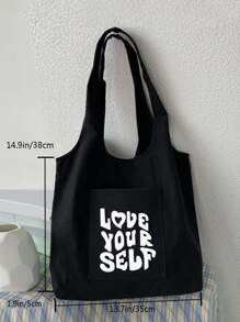 字母圖案背心風格購物袋 - 黑色 - 查看 4