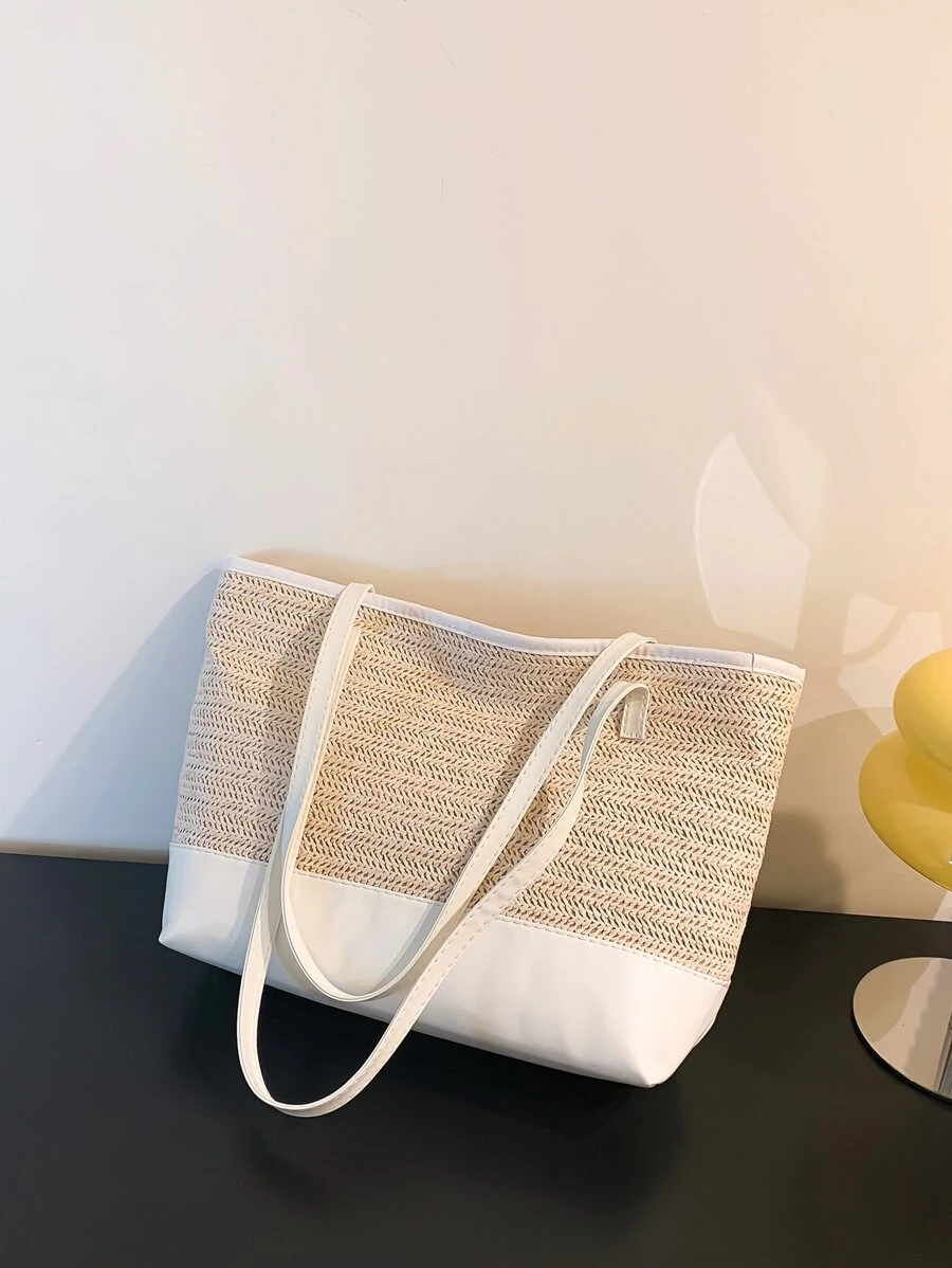 Minimalist Straw Bag - Beige - View 1
